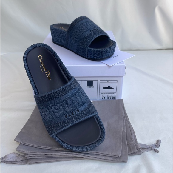 REAL Christian Dior Oblique DWay Platform Sandals Sizes 38 US 8 Denim New - Picture 3 of 15